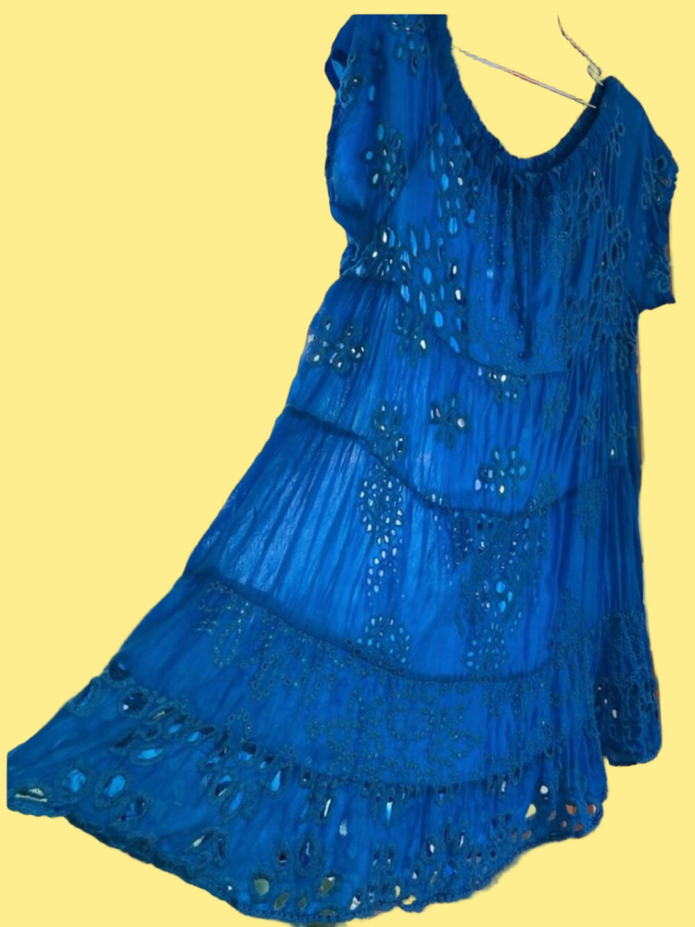 Johnny Was Electric Blue Eyelet Embroidered Boho Tunic Dress